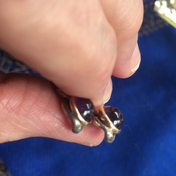 Vintage Gold Silver Real Amethyst Earrings - Picture 6 of 6